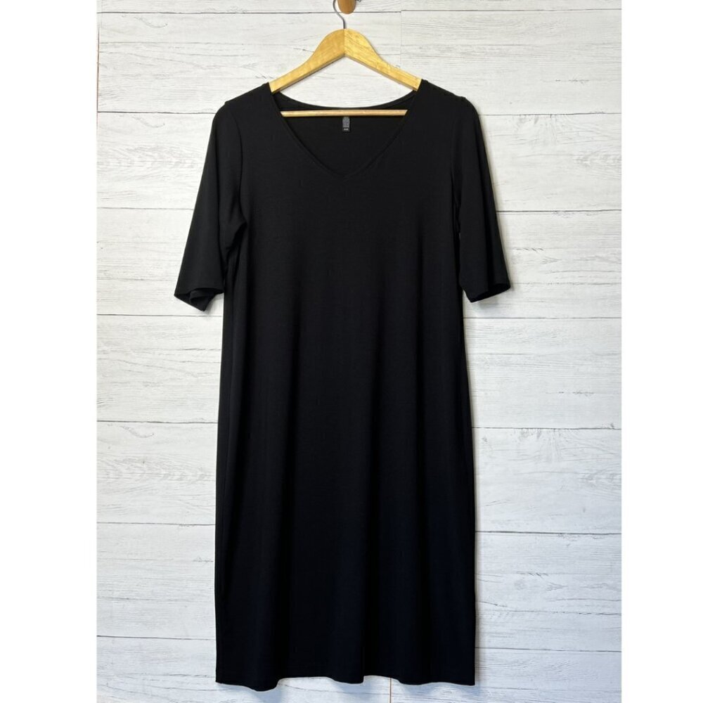 Eileen Fisher Dress Womens Size M/M Black V Neck Loungewear Comfort Minimalist